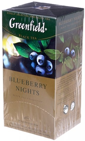 Чай Greenfield пакетированный 50 г, 25 пакетиков, Blueberry Nights, чай черный с ароматом черники и сливок