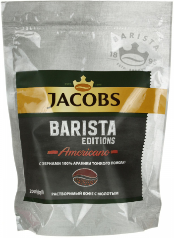 Кофе растворимый с добавлением натурального Jacobs Barista Editions Americano, 200 г, в пакете