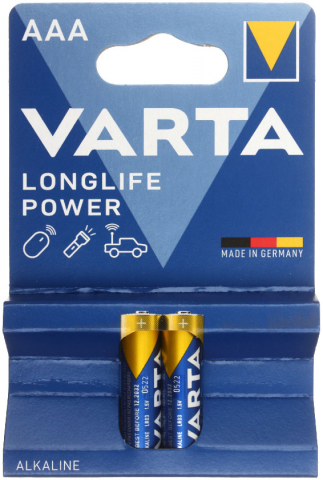 Батарейки щелочные Varta Longlife Power, AAA, LR03, 1.5V, 2 шт.