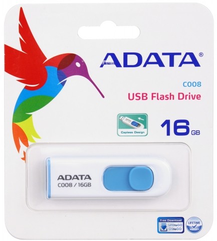 Флэш-накопитель Adata C008 (USB 2.0), 16Gb, бело-голубой