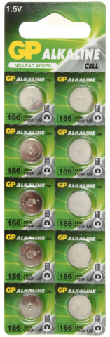 Батарейки щелочные дисковые GP Cell Alkaline, LR43 (G12, V12GA), 1.5V, 10 шт.