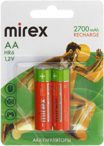 Аккумулятор Mirex, AA, 1.2V, 2700 mAh (2 шт. в упаковке)