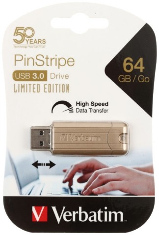 Флэш-накопитель Verbatim PinStripe, 64Gb, корпус золотистый