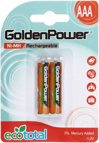 Аккумулятор GoldenPower, AAA, 1.2V, 1000 mAh (2 шт. в упаковке)