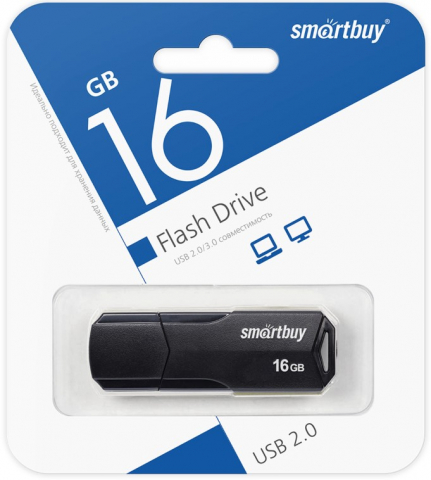 Флэш-накопитель SmartBuy Clue (2.0) 16 Gb, корпус черный