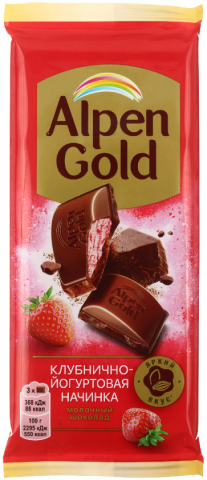 Шоколад Alpen Gold, 80 г, «Клубника с йогуртом», молочный шоколад