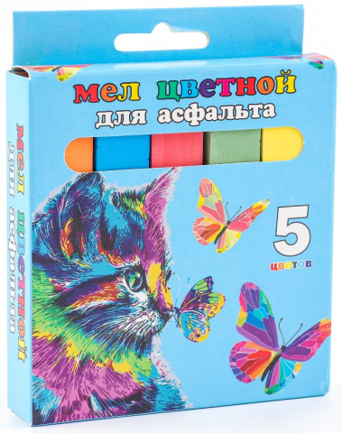 Мел цветной для асфальта «Кот и бабочки. Jumbo», 5 цветов, 5 шт.