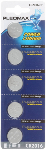 Батарейки литиевые дисковые Pleomax Power Lithium, CR2016, 3V, 5 шт.