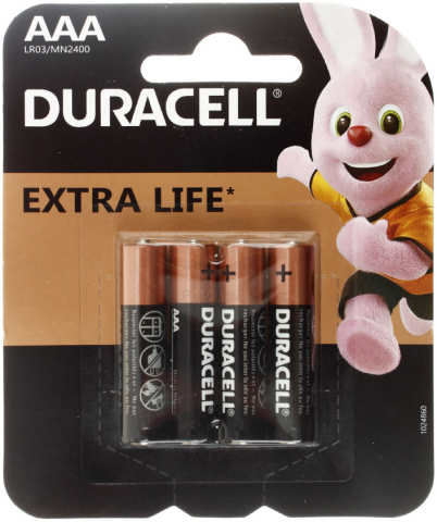 Батарейки щелочные Duracell Extra Life AAA, LR03, 1.5V, 4 шт.