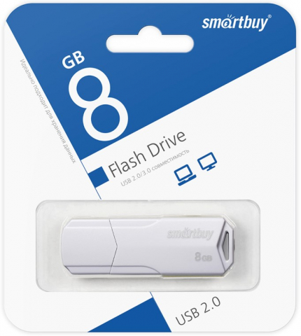 Флэш-накопитель SmartBuy Clue (2.0) 8 Gb, корпус белый