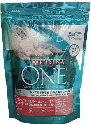 Корм сухой Purina One (для стерилизованных кошек), 200 г, «Лосось и пшеница»