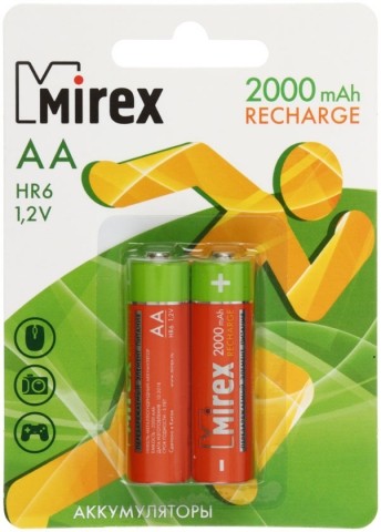 Аккумулятор Mirex AA, 1.2V, 2000 mAh (2 шт. в упаковке)