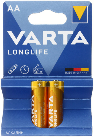 Батарейки щелочные Varta Longlife, AA, LR6, 1.5V, 2 шт.