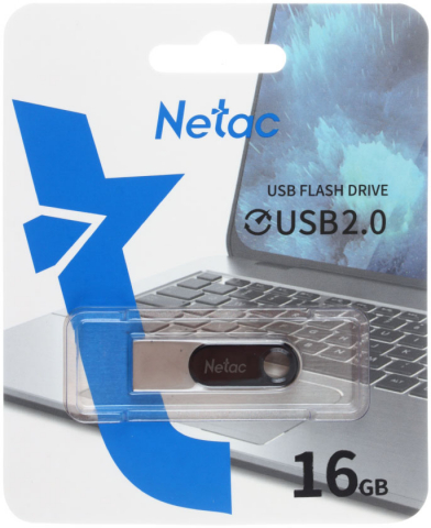 Флеш-накопитель Netac U278 (2.0), 16 Gb, корпус серебристый с черным