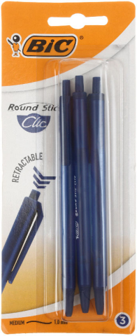 Набор ручек шариковых автоматических Bic Round Stic Clic, 3 шт., стержень синий