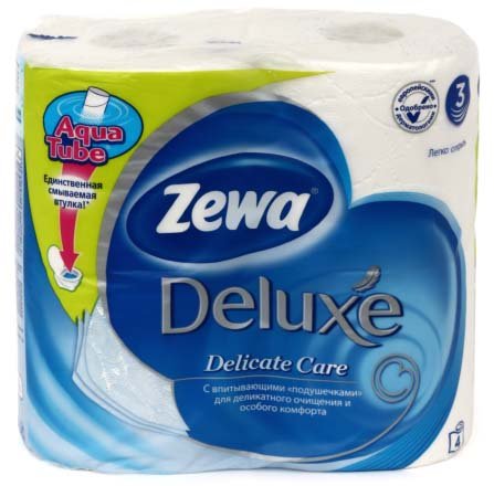 Бумага туалетная Zewa Deluxe 4 рулона, ширина 95 мм, Pure White, белая