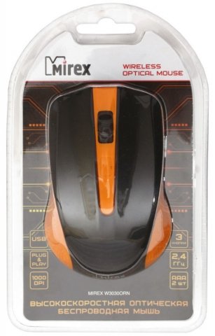 Мышь компьютерная Mirex W3030, беспроводная, черная с оранжевым