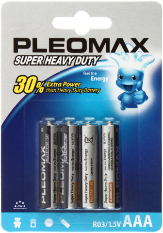 Батарейки солевые Samsung Pleomax Super Heavy Duty, AAA, R03, 1.5V, 4 шт.