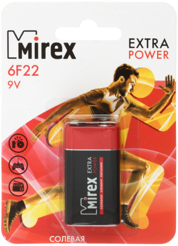 Батарейка солевая Mirex Extra Power, 6F22, 9V, тип «Крона»