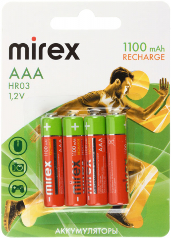 Аккумулятор Mirex, AAA, 1.2V, 1100 mAh (4 шт. в упаковке)