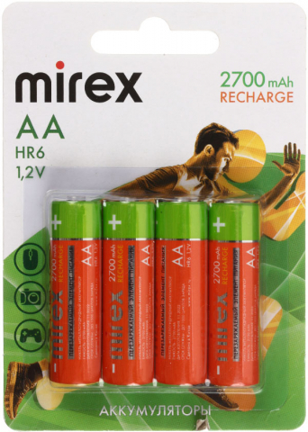 Аккумулятор Mirex AA, 1.2V, 2700 mAh (4 шт. в упаковке)