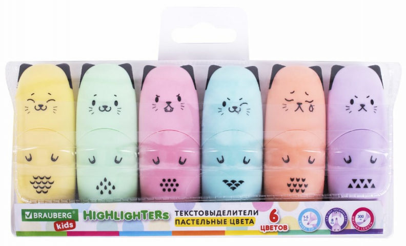 Набор маркеров-текстовыделителей Brauberg Kids 6 цветов, Cute Cats Pastel