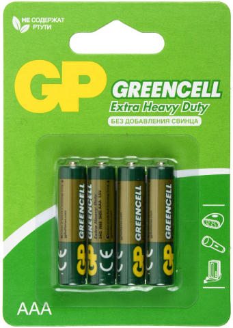 Батарейки солевые GP Greencell, AAA, R03, 1.5V, 4 шт.