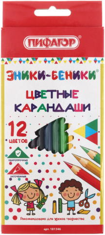 Карандаши цветные «Пифагор. Эники-Беники», 12 цветов, длина 175 мм