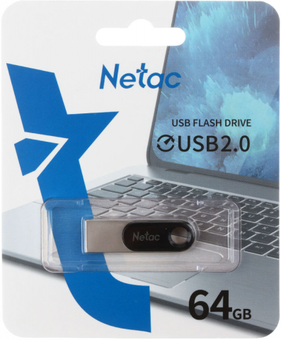 Флеш-накопитель Netac U278 (2.0), 64 Gb, корпус серебристый с черным